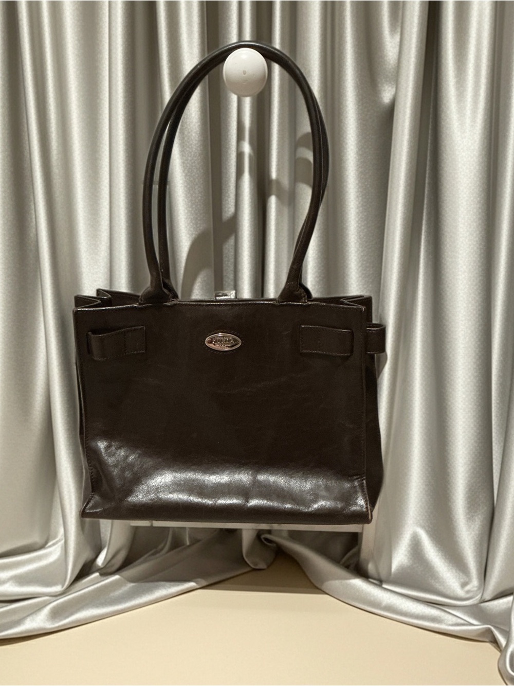 Furla Brown Leather Structured Tote Bag Quiet Luxury Shoulder Purse